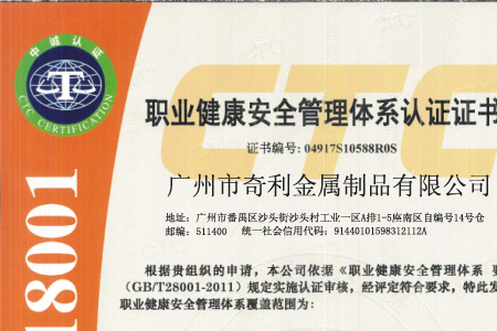 職業(yè)健康體系認證證書